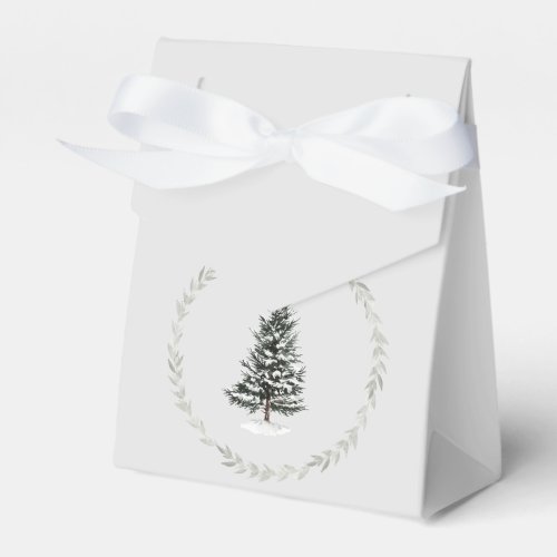 Palest Green Christmas Tree and Wreath on Silver Favor Boxes