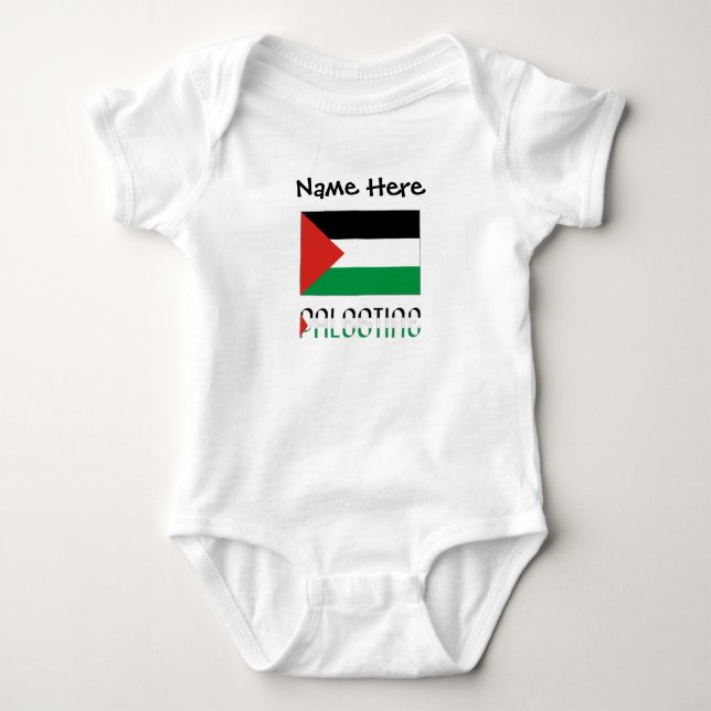 Palestine and Palestinian Flag with Your Name Baby Bodysuit (Front)
