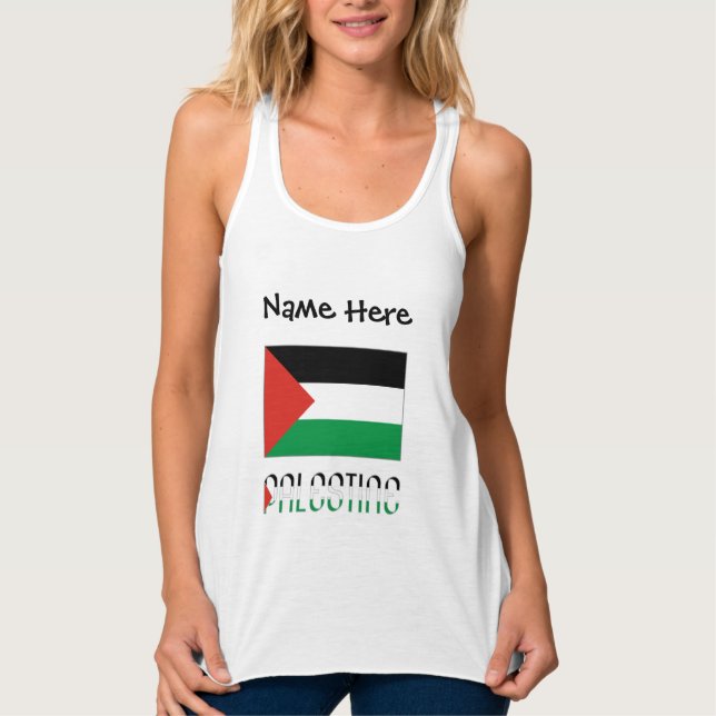 Palestine and Palestinian Flag with Your Name Tank Top (Front)