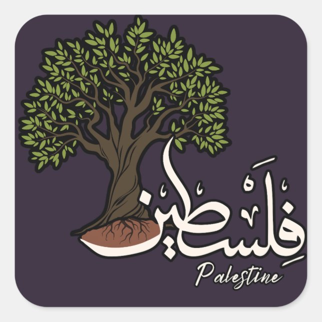 Palestine Arabic word with Palestinian Olive Tree  Square Sticker (Front)