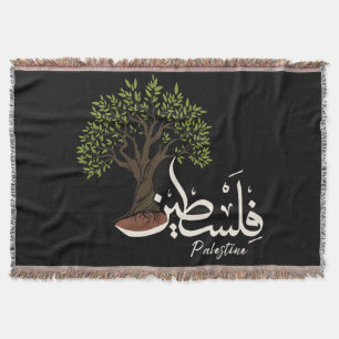 Palestine Arabic word with Palestinian Olive Tree Throw Blanket
