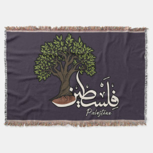 Palestine Arabic word with Palestinian Olive Tree Throw Blanket