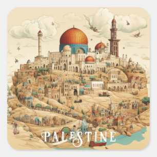 Palestine City Illustration Square Sticker