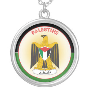 Palestine Coat of Arms Patriotic Round Shape Silver Plated Necklace