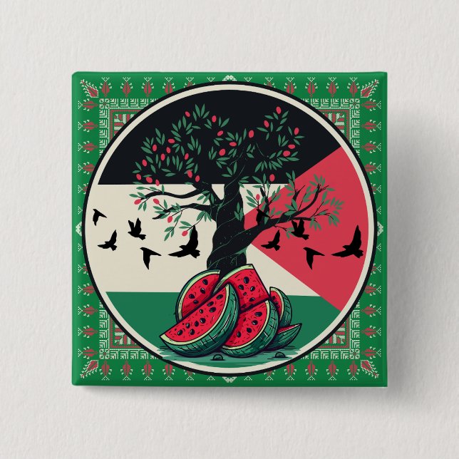 palestine culuture | palestine watermelon, olive t button (Front)