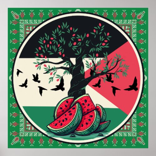 palestine culuture  palestine watermelon olive t poster