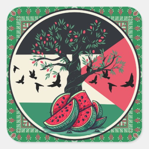 palestine culuture  palestine watermelon olive t square sticker