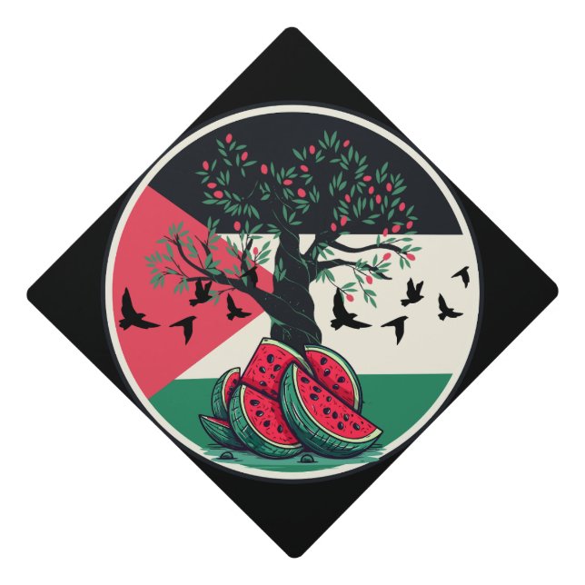 palestine culuture palestine watermelon olive tree graduation cap topper (Front)