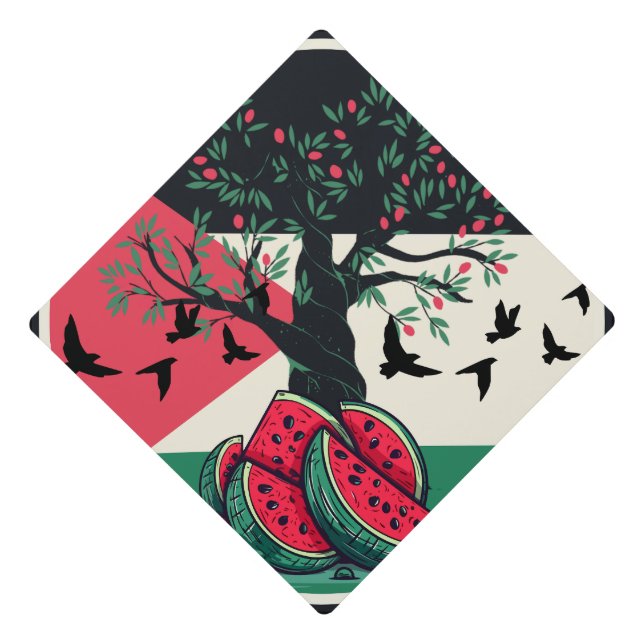 palestine culuture palestine watermelon olive tree graduation cap topper (Front)