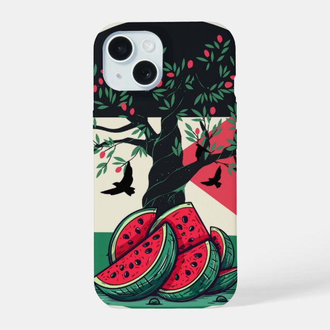 palestine culuture palestine watermelon olive tree iPhone 15 case (Back)