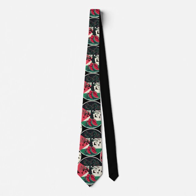 palestine culuture palestine watermelon olive tree neck tie (Front)