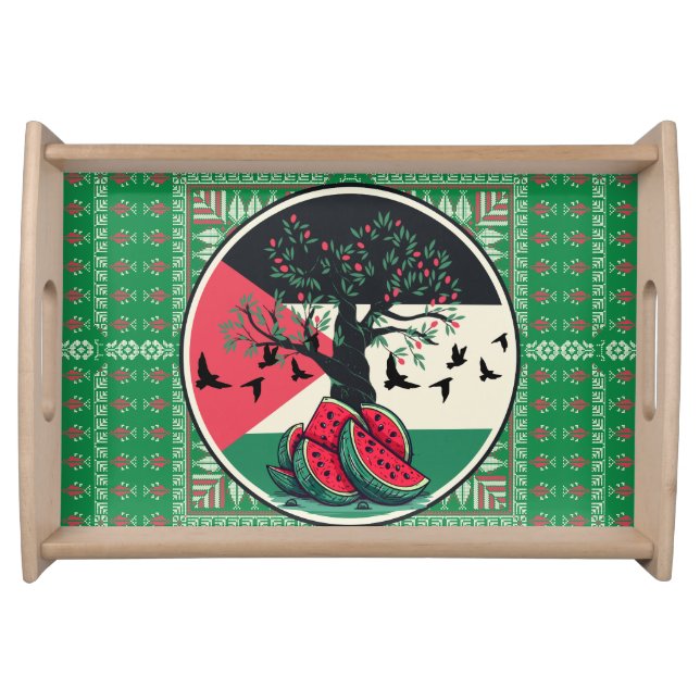 palestine culuture palestine watermelon olive tree serving tray (Front)