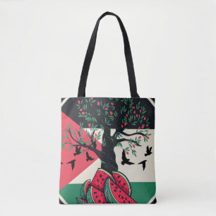 palestine culuture palestine watermelon olive tree tote bag