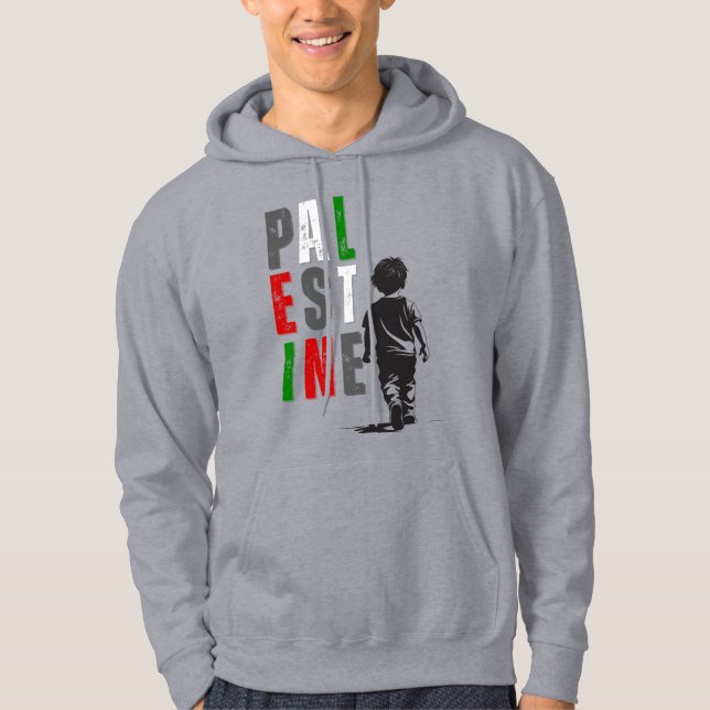 PALESTINE Distressed Bold Hoodie – Walking Child  (Front)
