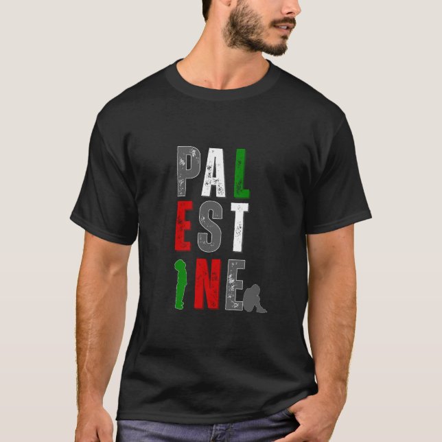 PALESTINE Distressed Bold T-Shirt – Flag Colors (Front)
