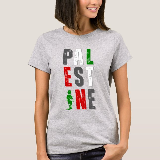 PALESTINE Distressed Bold T-Shirt – Flag Colors (Front)