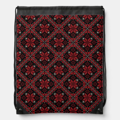 Palestine Embroidery Tatreez Pattern12 crm_red Drawstring Bag