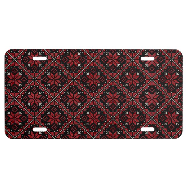 Palestine Embroidery Tatreez Pattern12 crm-red License Plate (Front)