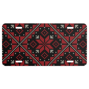 Palestine Embroidery Tatreez Pattern12 crm-red License Plate