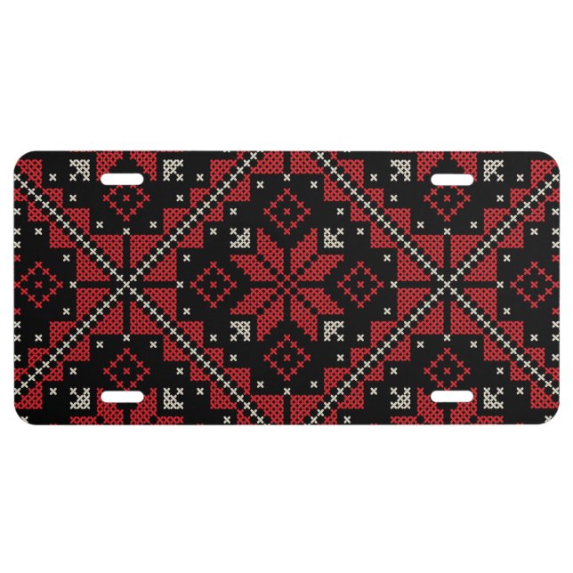 Palestine Embroidery Tatreez Pattern12 crm-red License Plate (Front)
