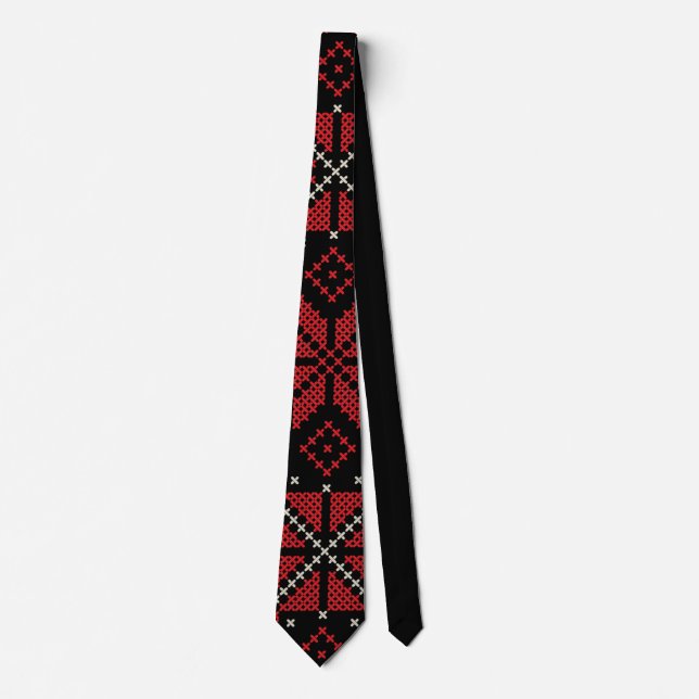 Palestine Embroidery Tatreez Pattern12 crm-red Neck Tie (Front)