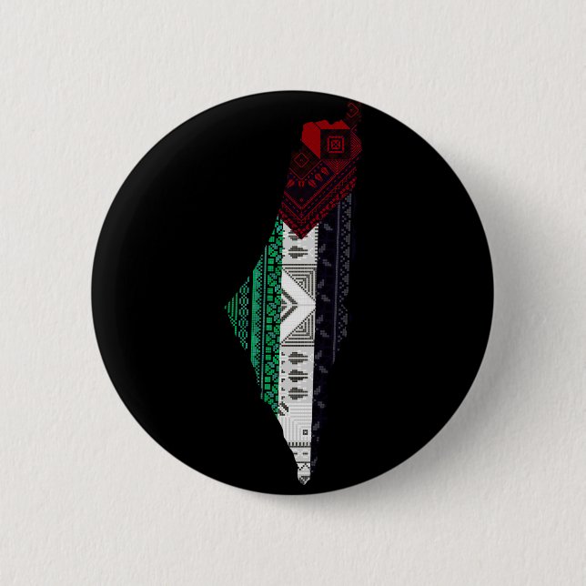 Palestine Embroidery tatreez Pattern flag map free Button (Front)