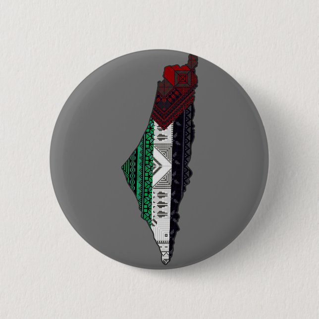 Palestine Embroidery tatreez Pattern flag map free Button (Front)