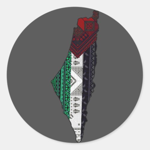 Palestine Embroidery tatreez Pattern flag map free Classic Round Sticker