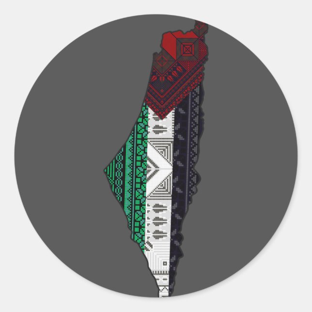 Palestine Embroidery tatreez Pattern flag map free Classic Round Sticker (Front)