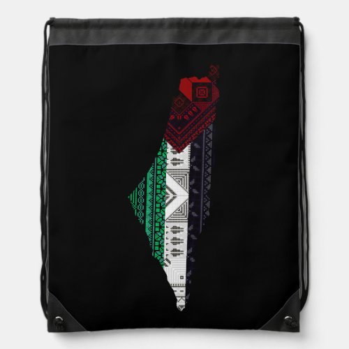 Palestine Embroidery tatreez Pattern flag map free Drawstring Bag