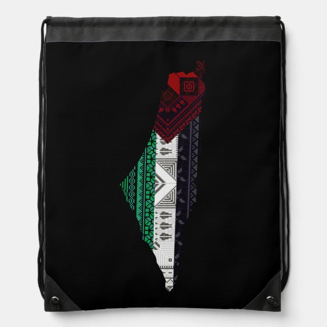 Palestine Embroidery tatreez Pattern flag map free Drawstring Bag (Front)