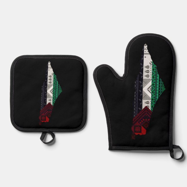 Palestine Embroidery tatreez Pattern flag map free Oven Mitt & Pot Holder Set (Front)