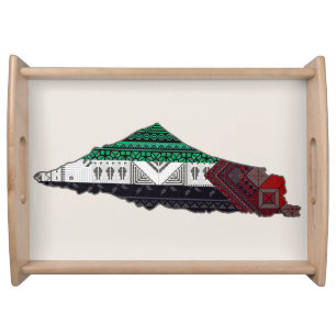 Palestine Embroidery tatreez Pattern flag map free Serving Tray