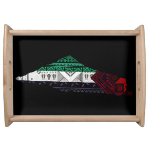 Palestine Embroidery tatreez Pattern flag map free Serving Tray