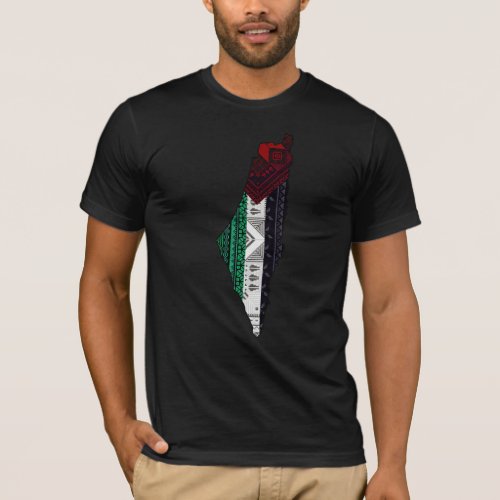 Palestine Embroidery tatreez Pattern flag map free T_Shirt