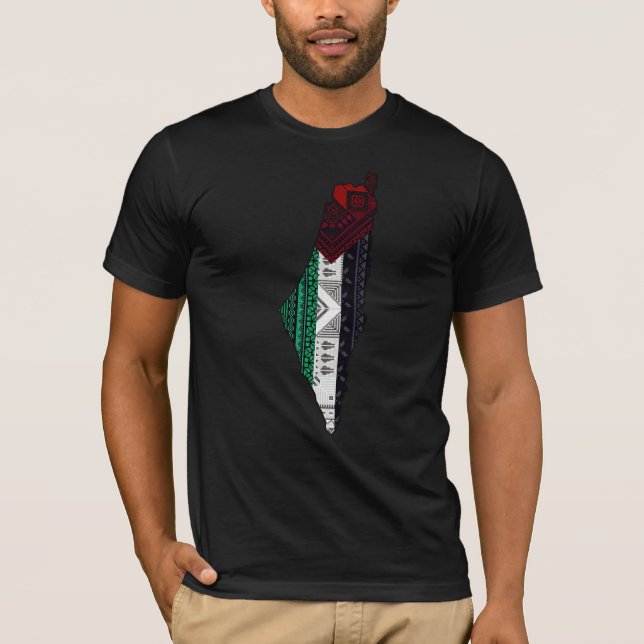 Palestine Embroidery tatreez Pattern flag map free T-Shirt (Front)