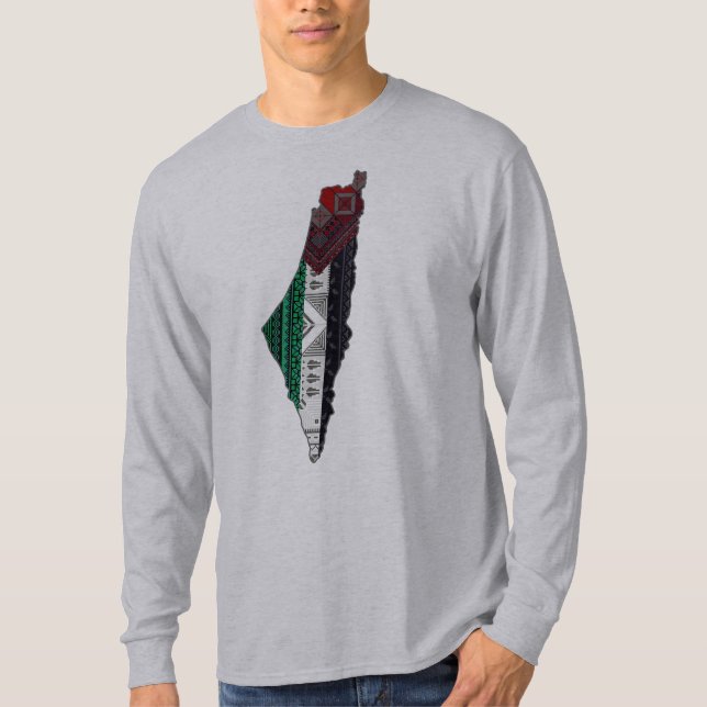 Palestine Embroidery tatreez Pattern flag map free T-Shirt (Front)