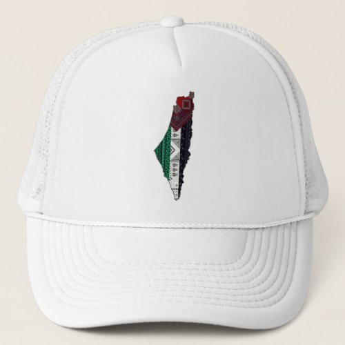 Palestine Embroidery tatreez Pattern flag map free Trucker Hat