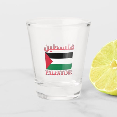 Palestine Flag فلسطين Arabic  English WordArt Shot Glass
