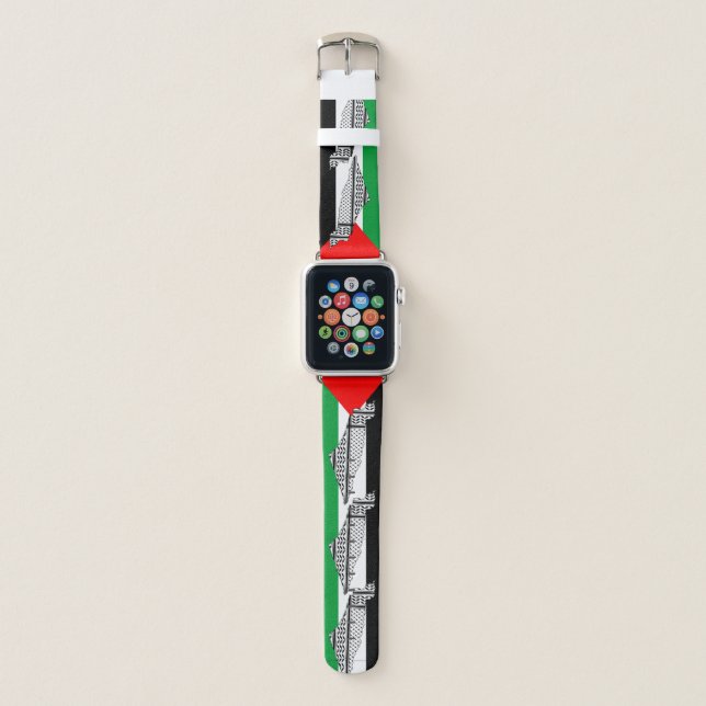 Palestine Flag and Map with Keffiyeg Pattern Apple Watch Band (Front)