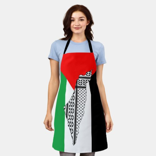 Palestine Flag and Map with Keffiyeg Pattern Apron