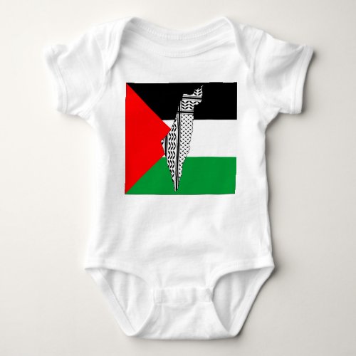 Palestine Flag and Map with Keffiyeg Pattern Baby Bodysuit