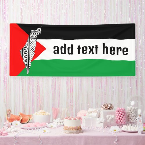 Palestine Flag and Map with Keffiyeg Pattern Banner