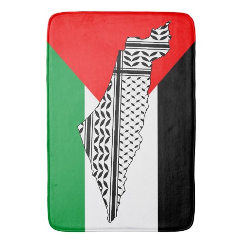 Palestine Flag and Map with Keffiyeg Pattern Bath Mat