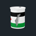 Palestine Flag and Map with Keffiyeg Pattern Beverage Pitcher<br><div class="desc">Palestine Map and Flag With Keffiyeh Pattern Design symbol of Resistance and Freedom. Fast forward to the 1960s and the rise of the Palestinian resistance movement, the prominent Palestinian politician, Yasser Arafat, further solidified this meaning behind the keffiyeh. The keffiyeh became Arafat’s personal trademark as he draped it over his...</div>