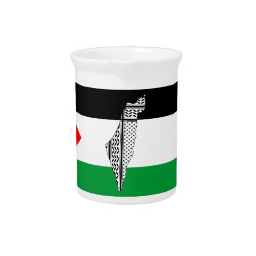  Palestine Flag and Map with Keffiyeg Pattern Beverage Pitcher