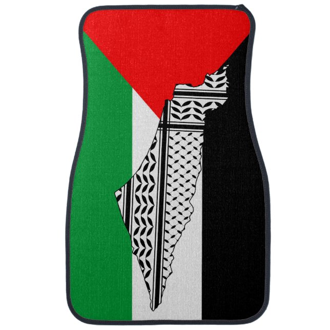 Palestine Flag and Map with Keffiyeg Pattern Car Floor Mat (Front)