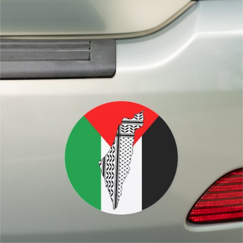  Palestine Flag and Map with Keffiyeg Pattern Car Magnet