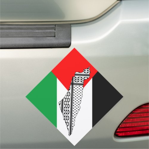  Palestine Flag and Map with Keffiyeg Pattern Car Magnet