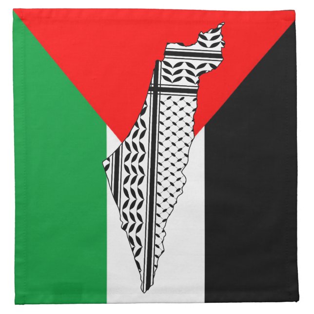  Palestine Flag and Map with Keffiyeg Pattern Cloth Napkin (Front)